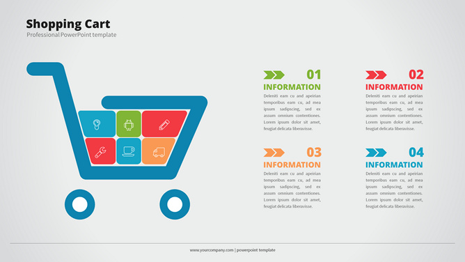 购物车项目并列PPT图形