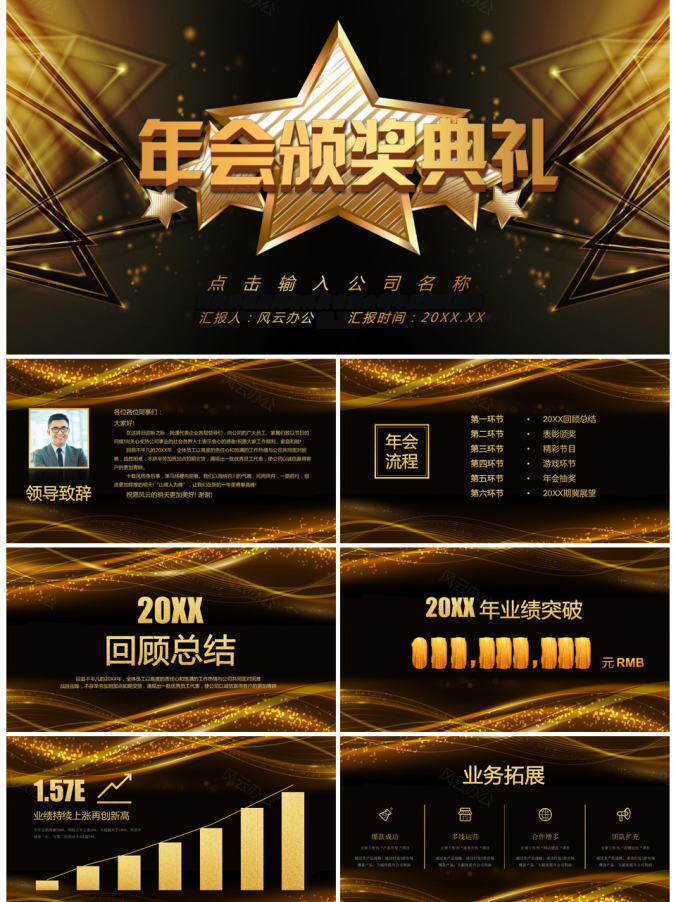 黑金企业年会颁奖典礼年终汇报总结通用PPT模板