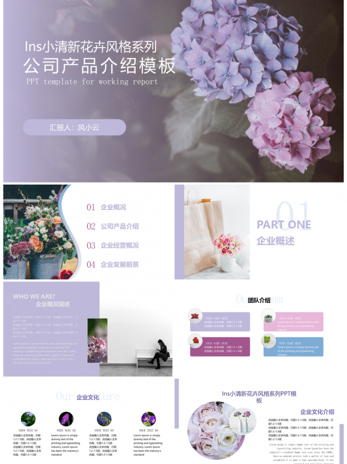 白色ins小清新系列公司项目介绍PPT模板