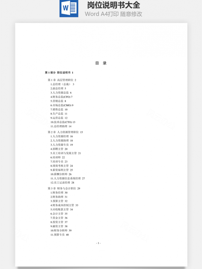 岗位说明书大全Word模板