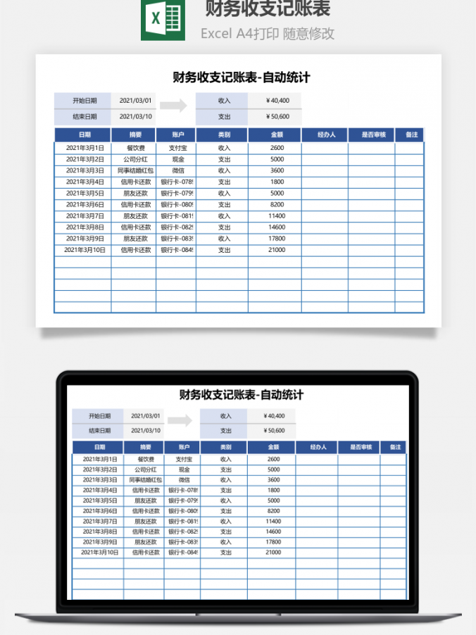 收支表财务收支记账表自动统计